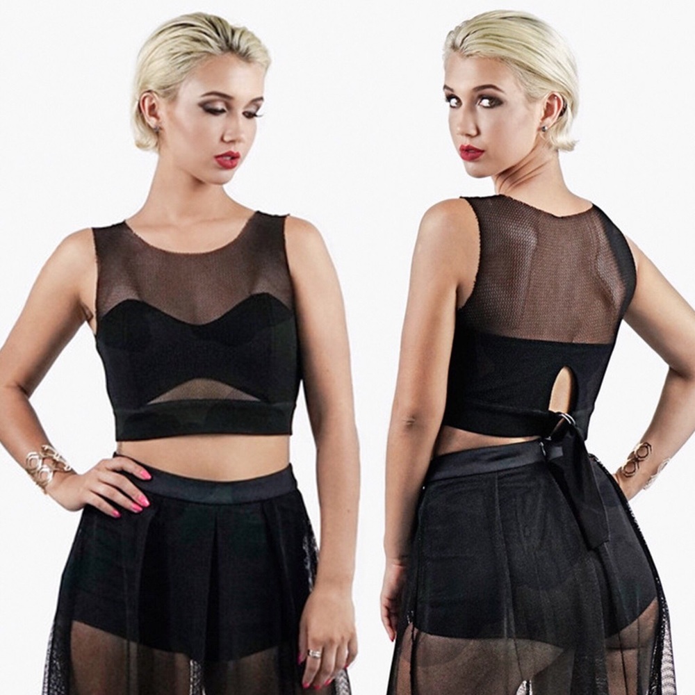 Black Mesh Crop Top